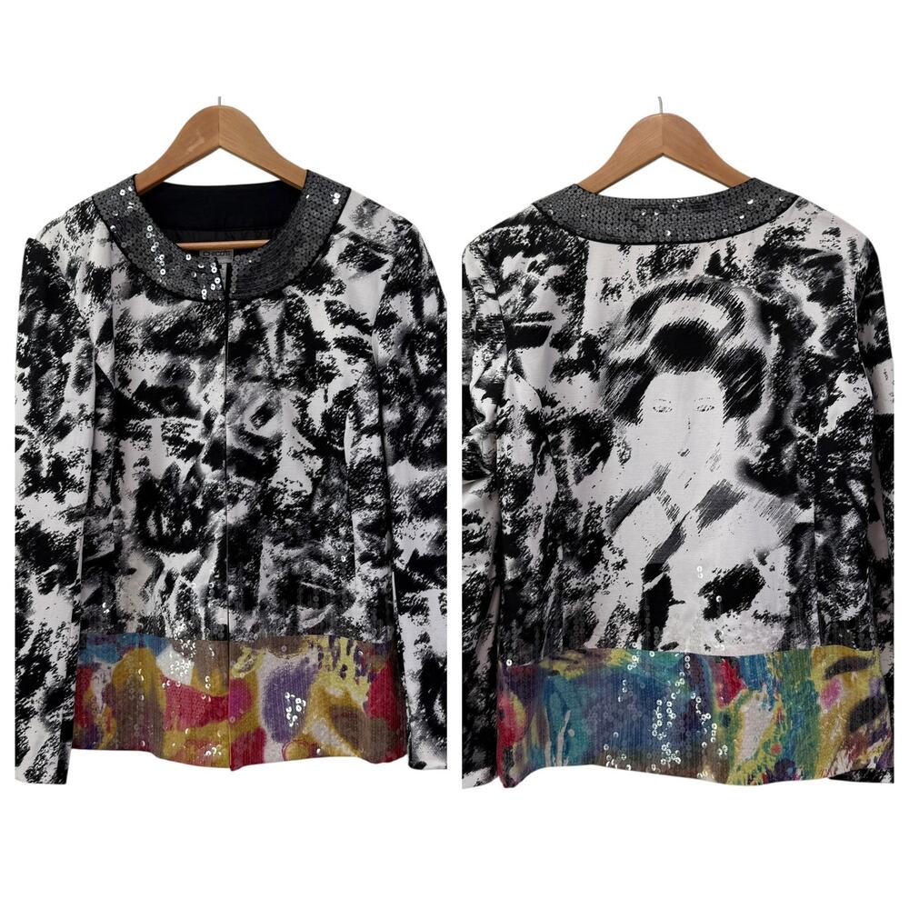 Chicos Geisha Dazzling Jacket Blazer Sequins Abstract Chicos Size 1‎ M Rainbow